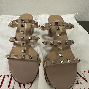 Valentino Rockstud Caged 60mm Slide Sandals Tan Color Size;6